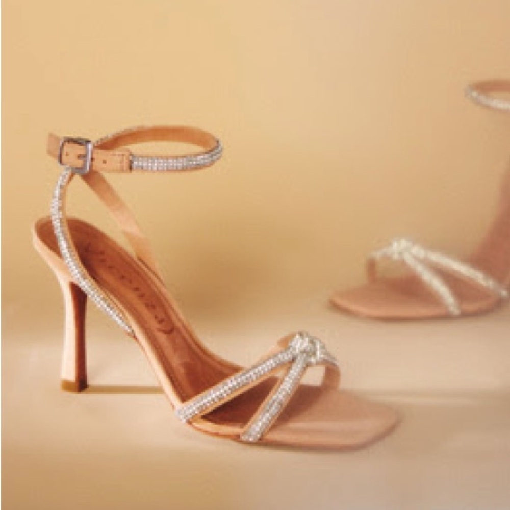 Vincenza Anthropologie sparkly strappy nude heel - Deena Crystal heel